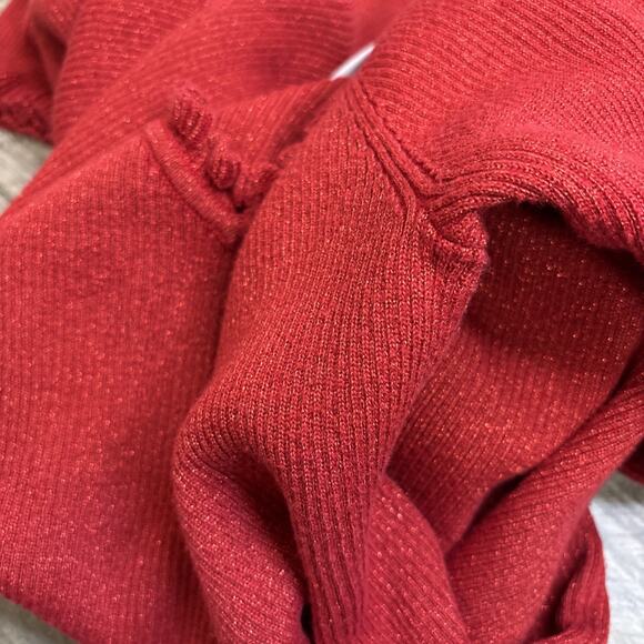 Y2K Vintage Liz Claiborne Red Shimmer Ruffle Trim Holiday Sweater L - Picture 13 of 13